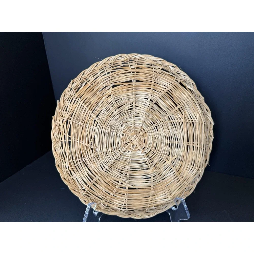 Set of 6 Wicker Rattan Paper Plate Holders Natural Woven Picnic BBQ Cottage